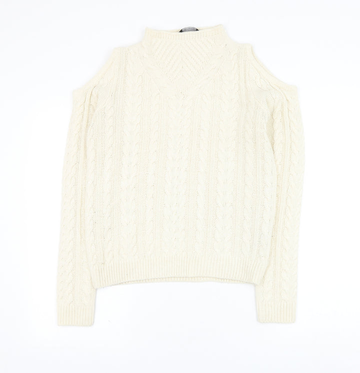 Dorothy Perkins Womens Ivory Round Neck Acrylic Pullover Jumper Size 10 - Cold Shoulder