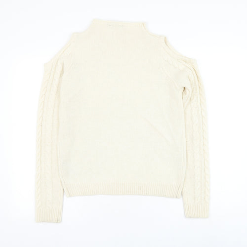 Dorothy Perkins Womens Ivory Round Neck Acrylic Pullover Jumper Size 10 - Cold Shoulder