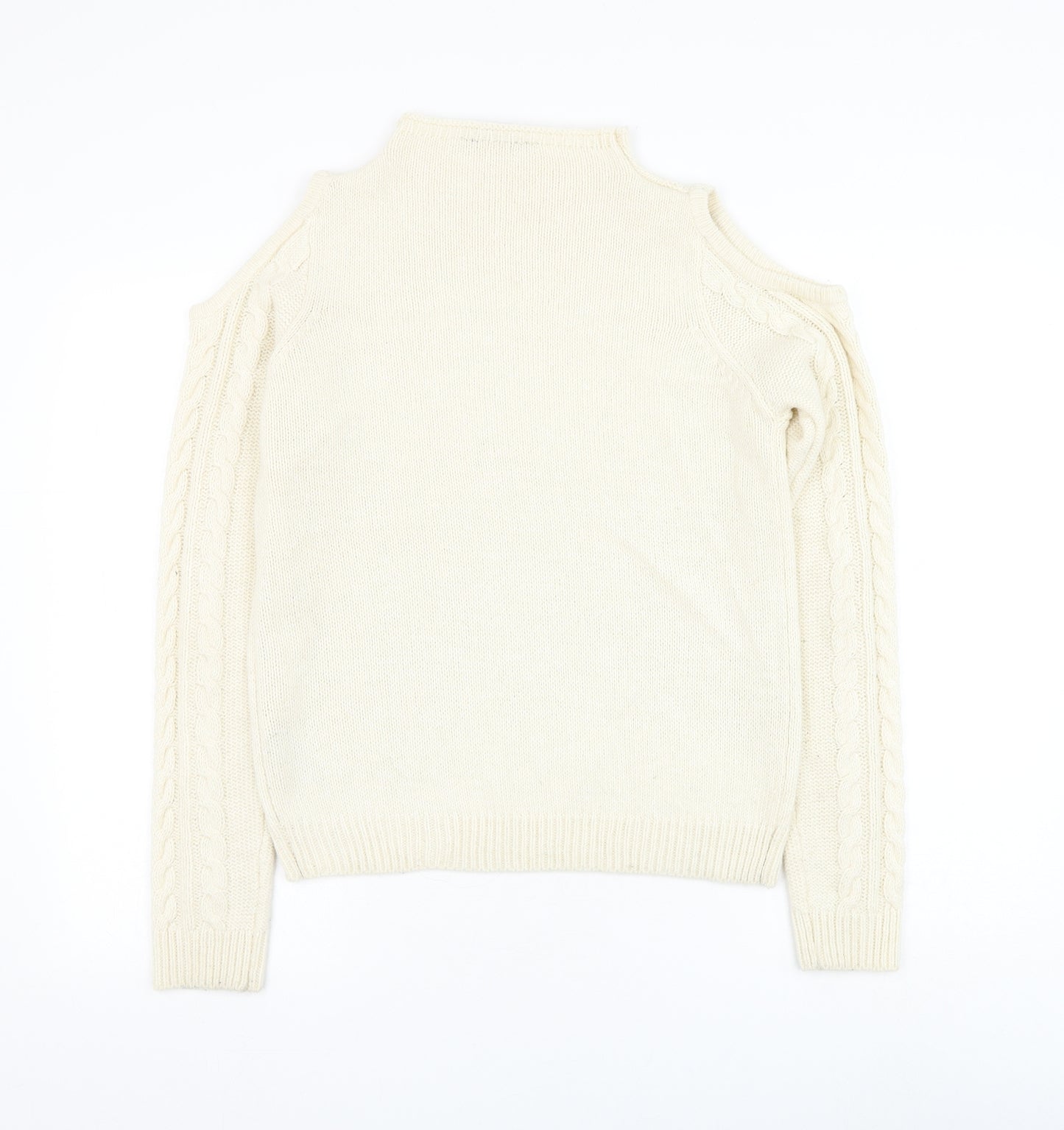 Dorothy Perkins Womens Ivory Round Neck Acrylic Pullover Jumper Size 10 - Cold Shoulder