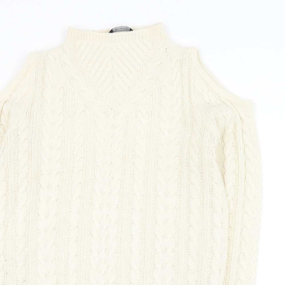 Dorothy Perkins Womens Ivory Round Neck Acrylic Pullover Jumper Size 10 - Cold Shoulder