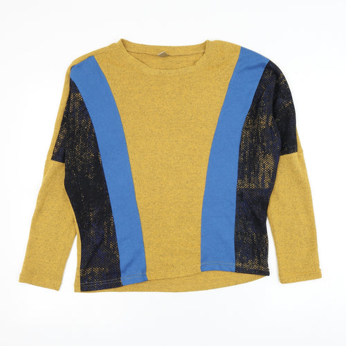 Mana Womens Yellow Round Neck Geometric Polyester Pullover Jumper Size S
