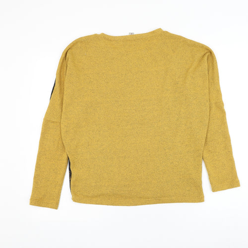 Mana Womens Yellow Round Neck Geometric Polyester Pullover Jumper Size S