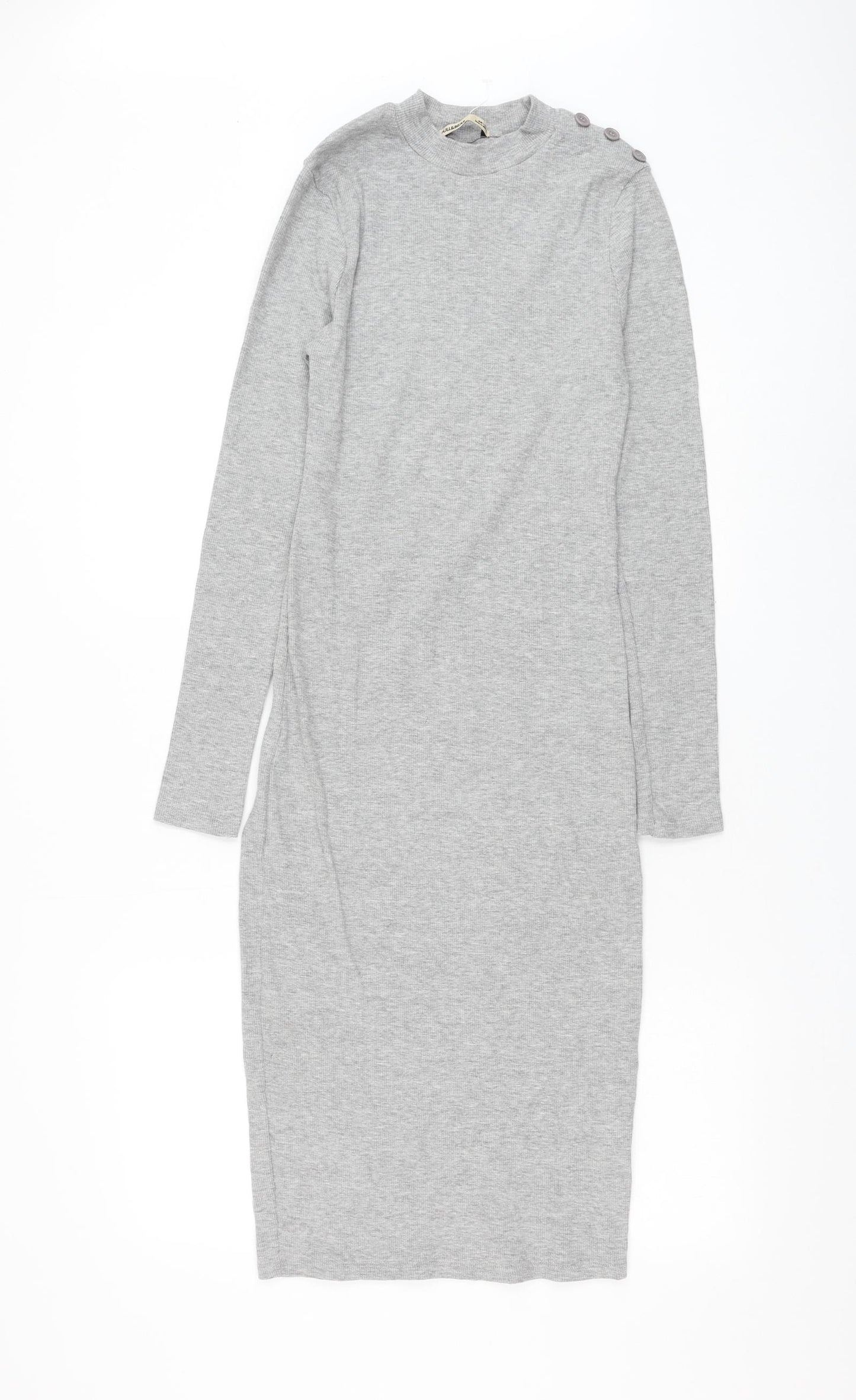 Pull&Bear Womens Grey Cotton Pencil Dress Size L Round Neck Pullover