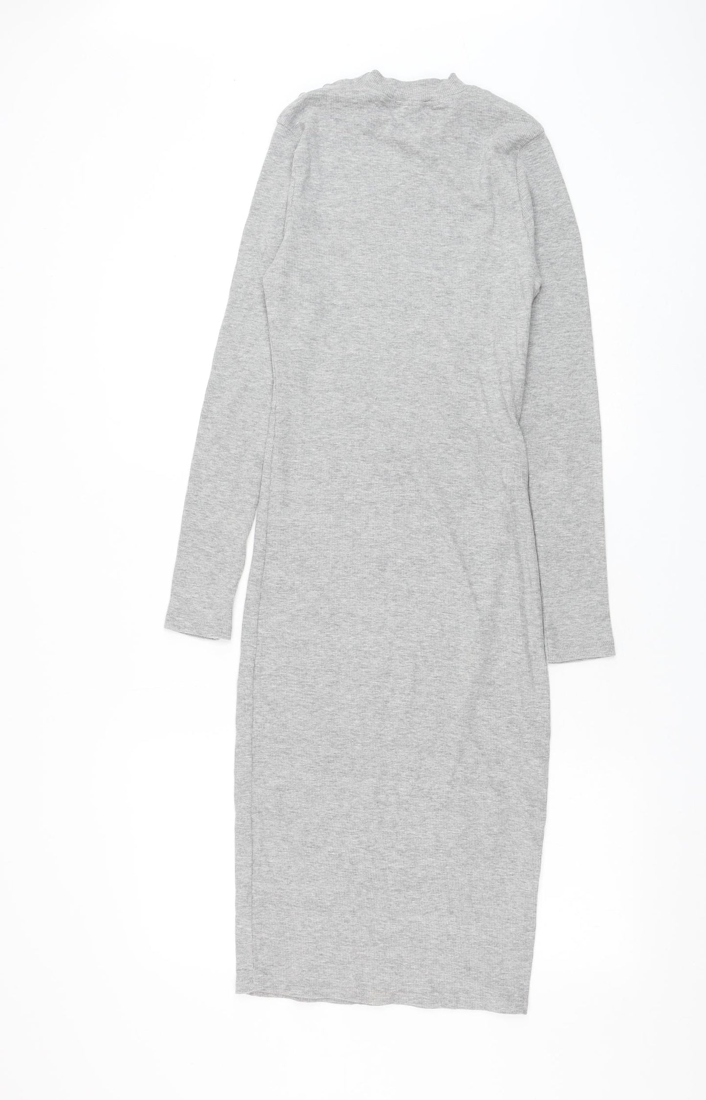 Pull&Bear Womens Grey Cotton Pencil Dress Size L Round Neck Pullover