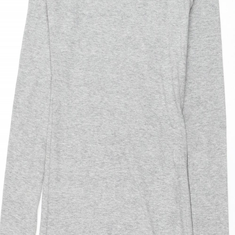 Pull&Bear Womens Grey Cotton Pencil Dress Size L Round Neck Pullover