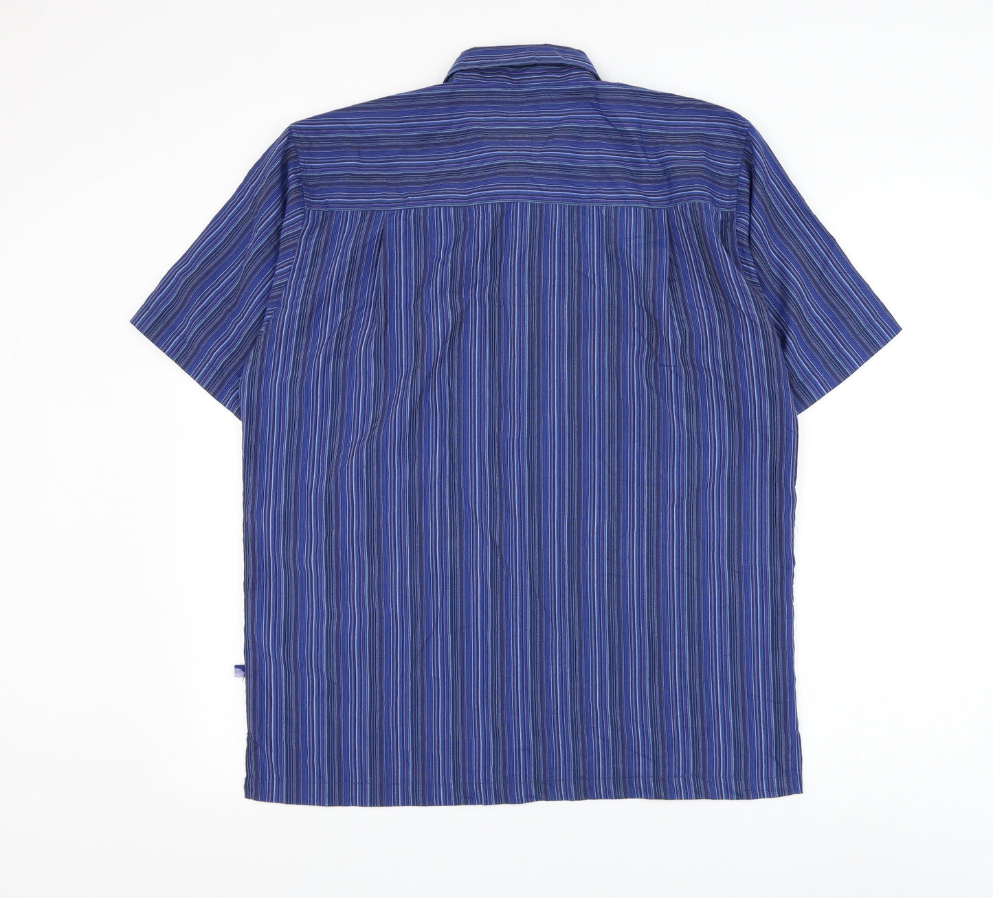 Innocenti Mens Blue Striped Polyester Button-Up Size M Collared Button
