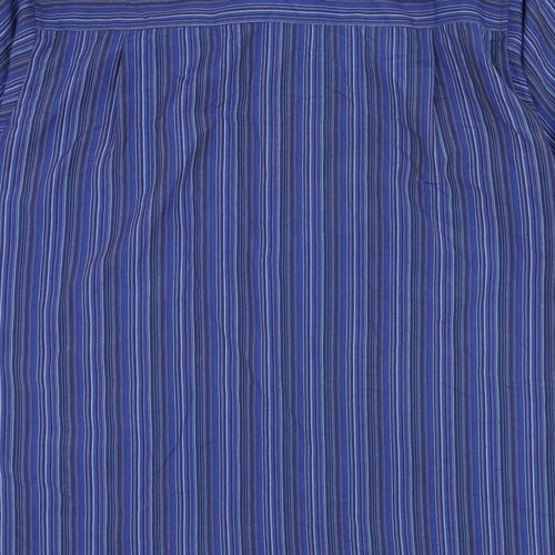 Innocenti Mens Blue Striped Polyester Button-Up Size M Collared Button
