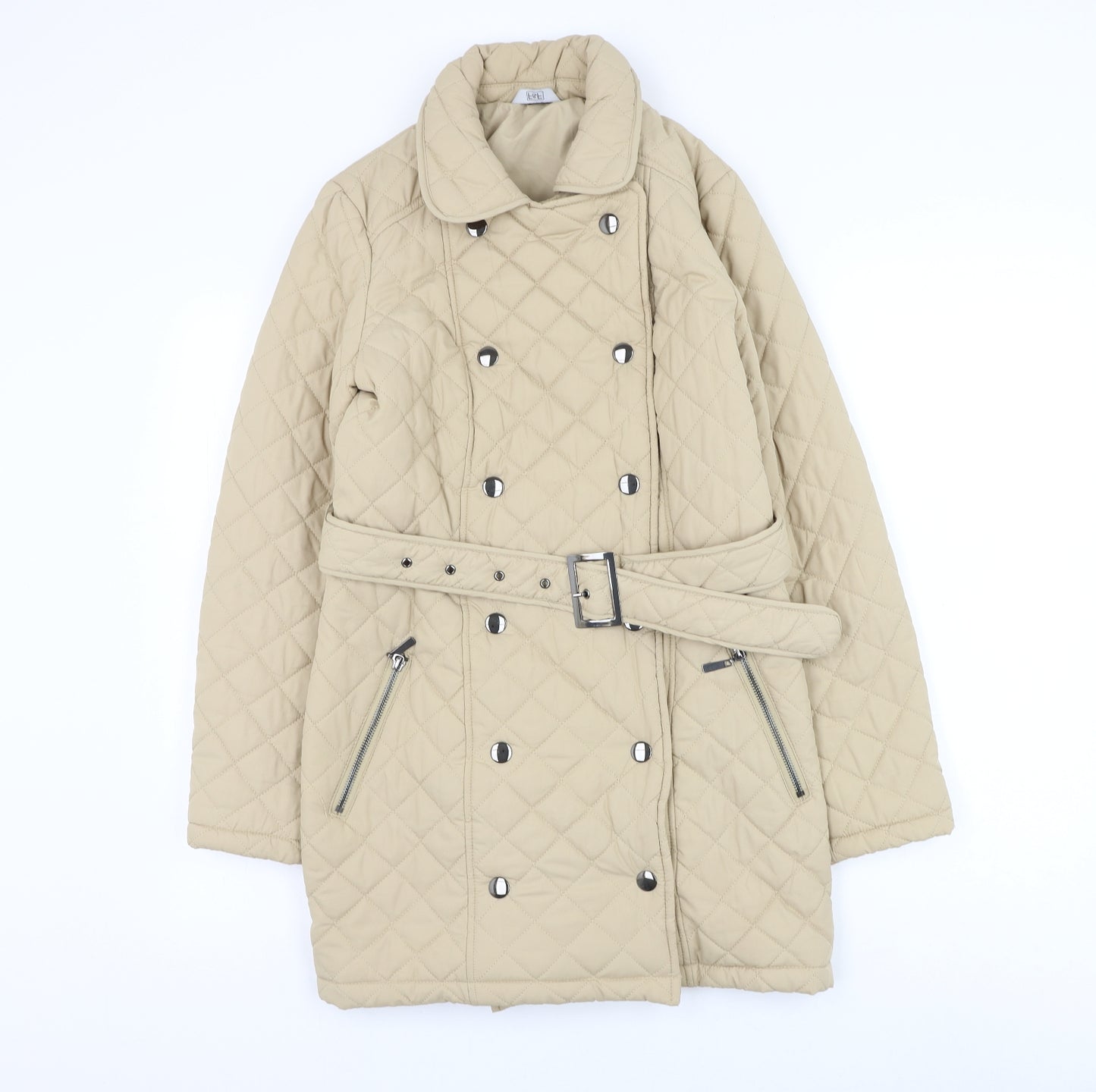 F&F Womens Beige Argyle/Diamond Quilted Coat Size 8 Zip
