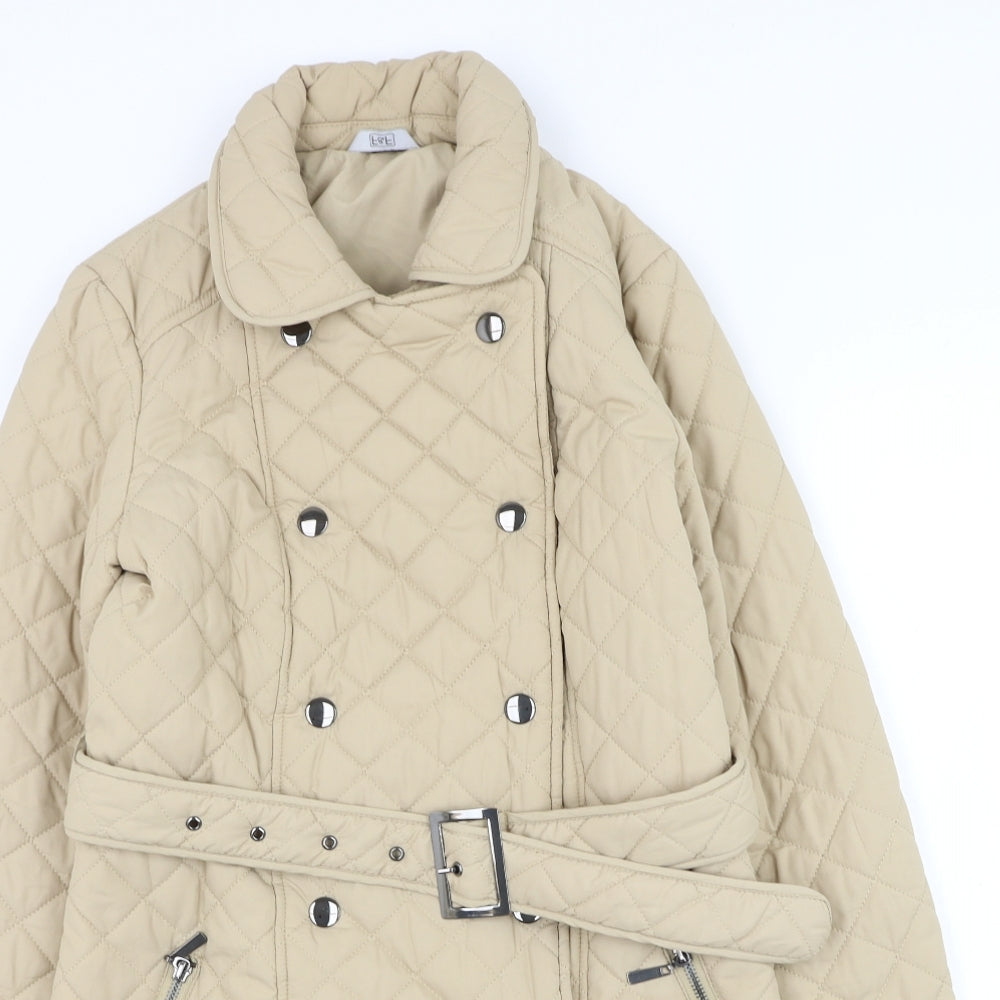 F&F Womens Beige Argyle/Diamond Quilted Coat Size 8 Zip