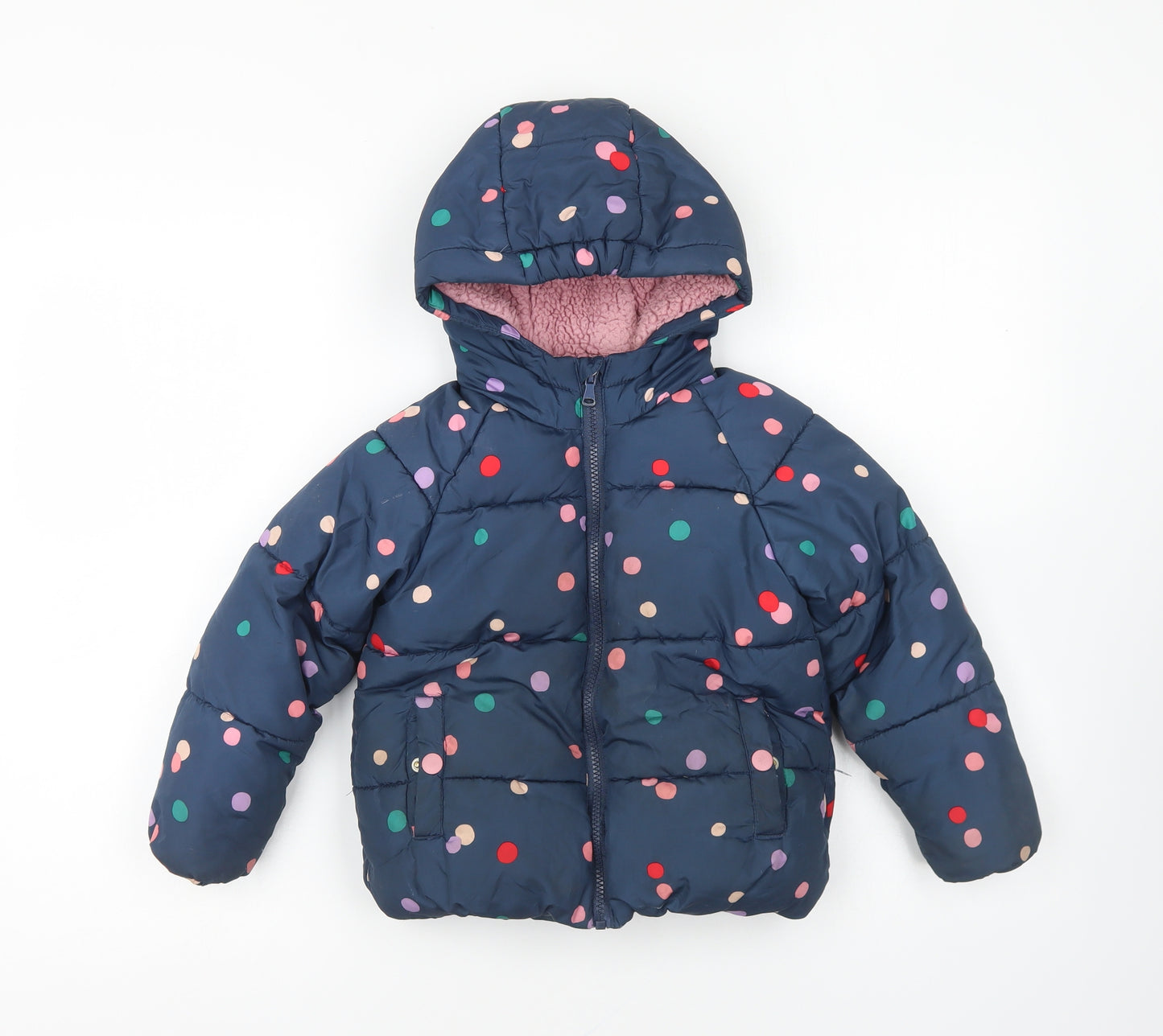 Marks and Spencer Girls Blue Polka Dot Polyester Pullover Hoodie Size 4-5 Years Zip