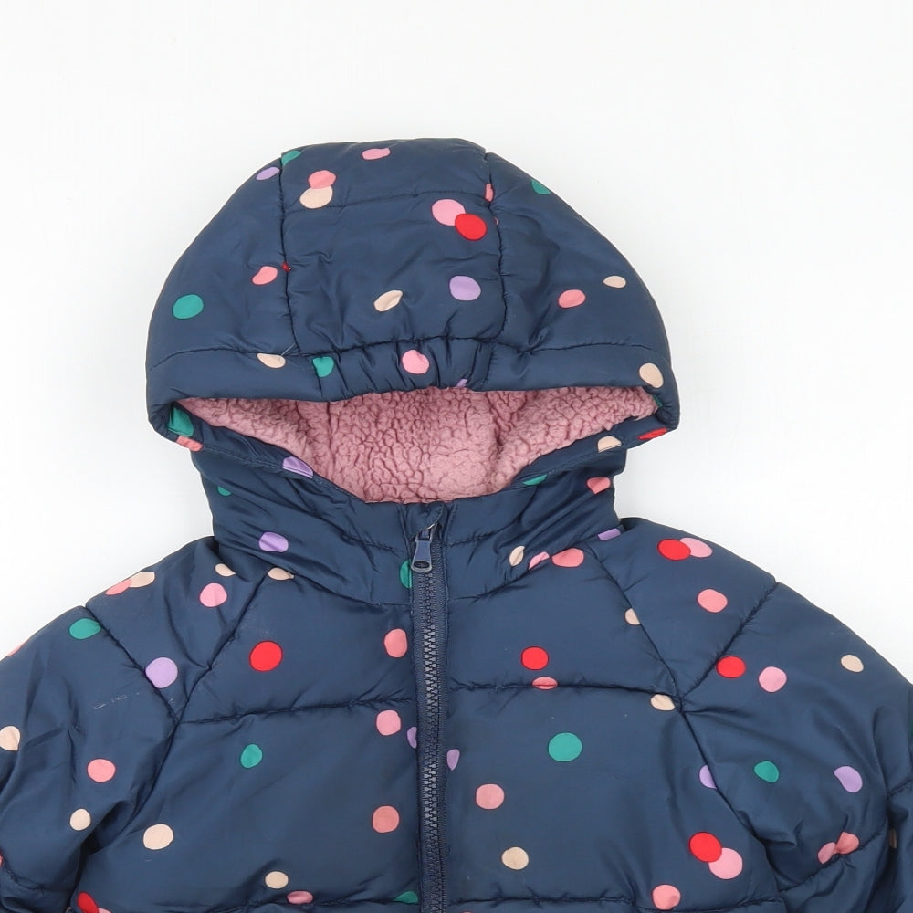 Marks and Spencer Girls Blue Polka Dot Polyester Pullover Hoodie Size 4-5 Years Zip