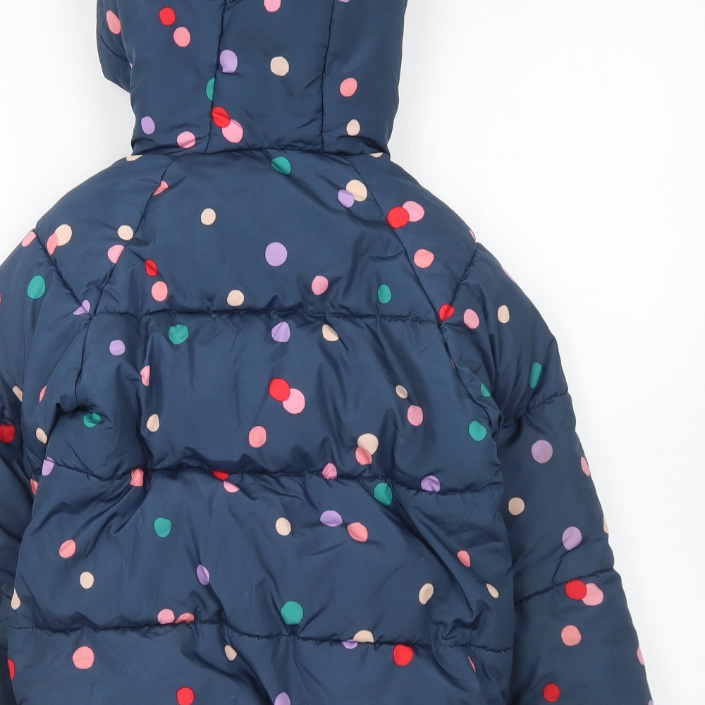 Marks and Spencer Girls Blue Polka Dot Polyester Pullover Hoodie Size 4-5 Years Zip