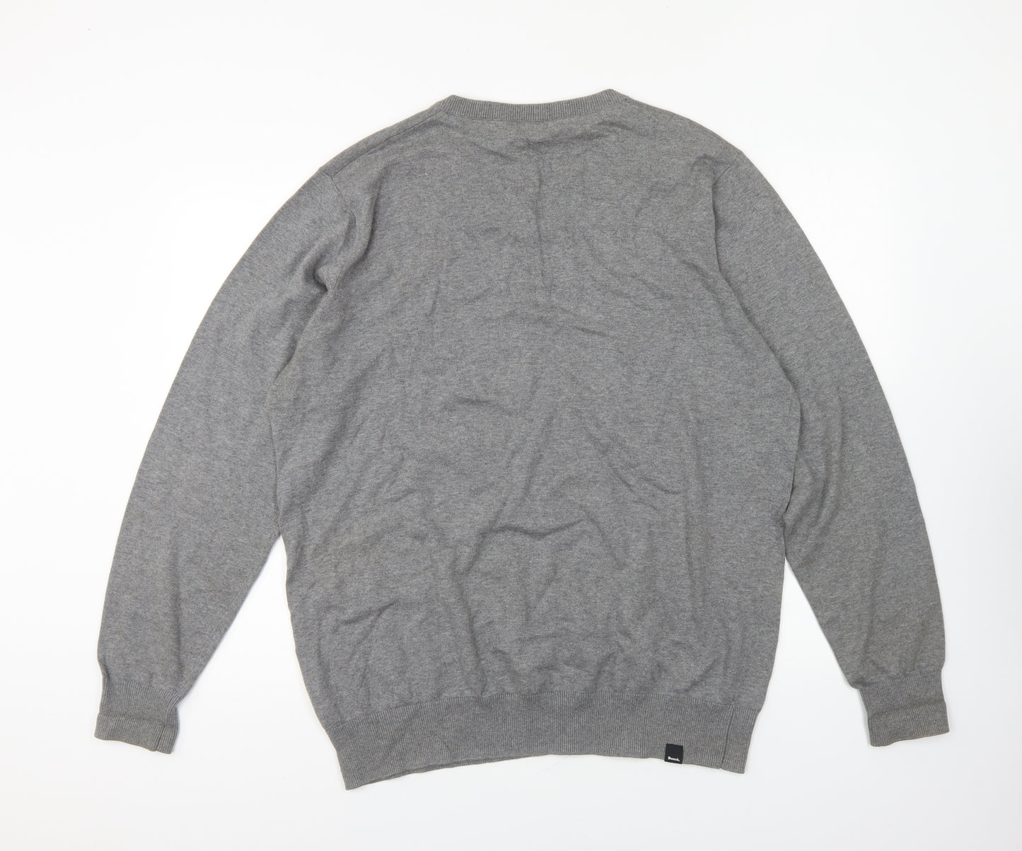 Bench Mens Grey V-Neck Cotton Pullover Jumper Size 2XL