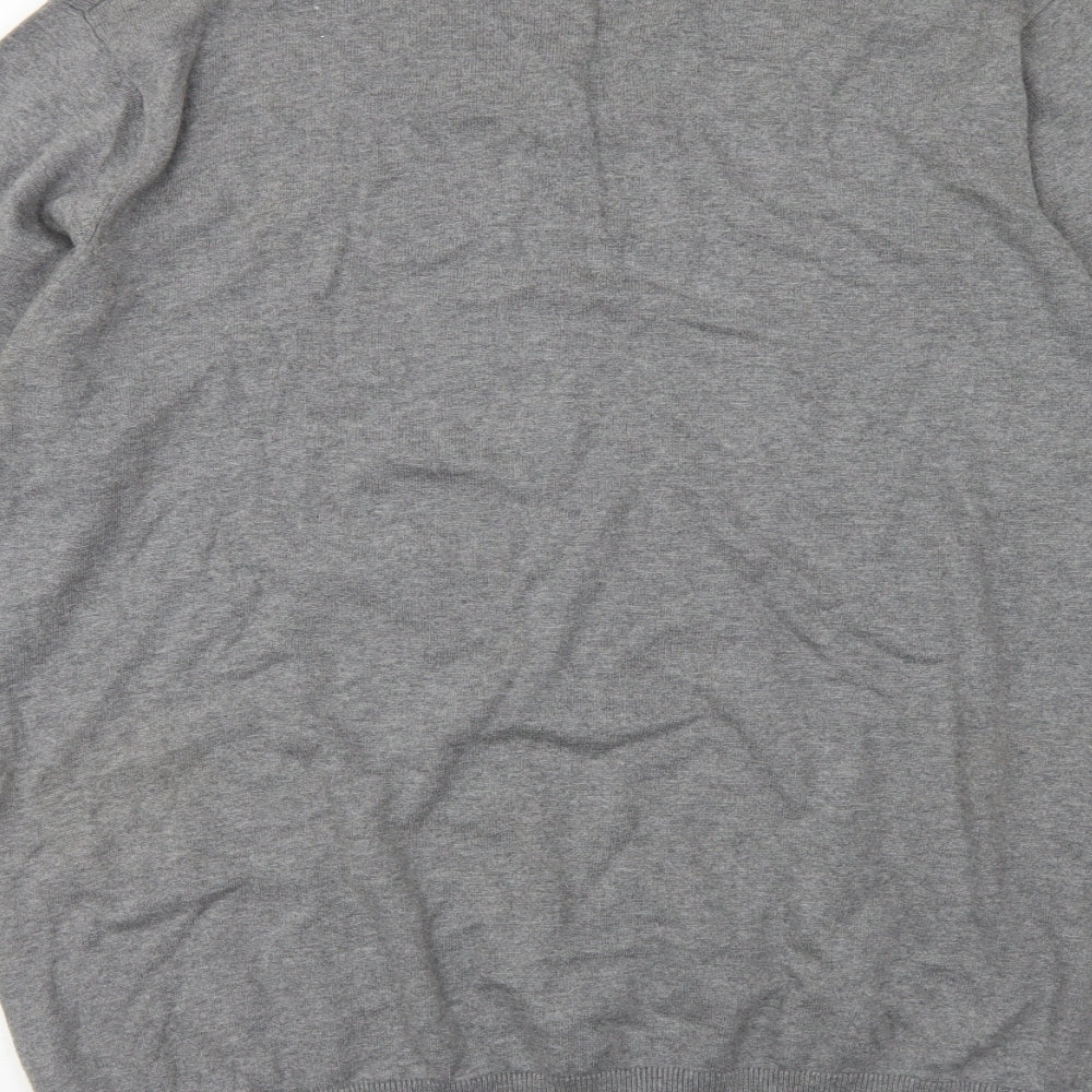 Bench Mens Grey V-Neck Cotton Pullover Jumper Size 2XL