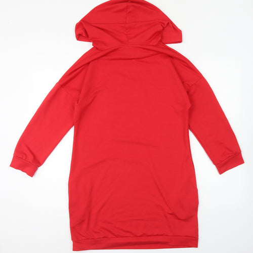 Preworn Girls Red Polyester Jumper Dress Size L Round Neck Pullover - Christmas Reindeer