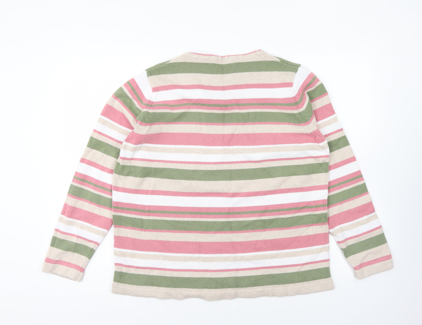 Isle Essentials Womens Multicoloured V-Neck Striped Cotton Pullover Jumper Size L