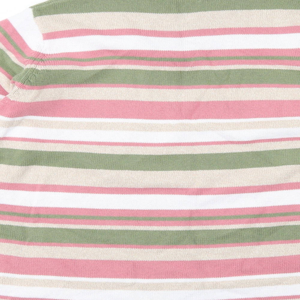 Isle Essentials Womens Multicoloured V-Neck Striped Cotton Pullover Jumper Size L