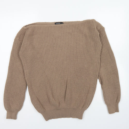 Boohoo Womens Brown Boat Neck Acrylic Pullover Jumper Size M