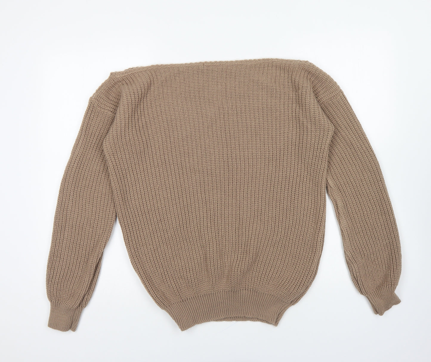 Boohoo Womens Brown Boat Neck Acrylic Pullover Jumper Size M