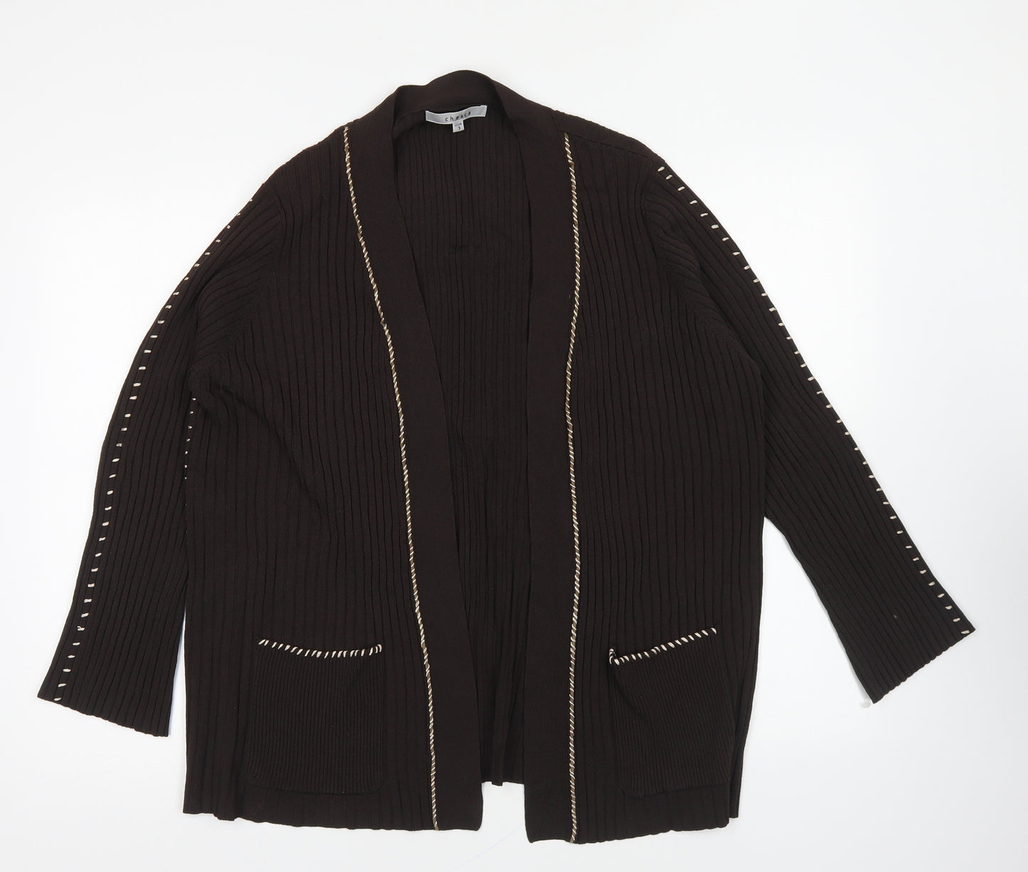 Chesca Womens Brown V-Neck Nylon Cardigan Jumper Size 12