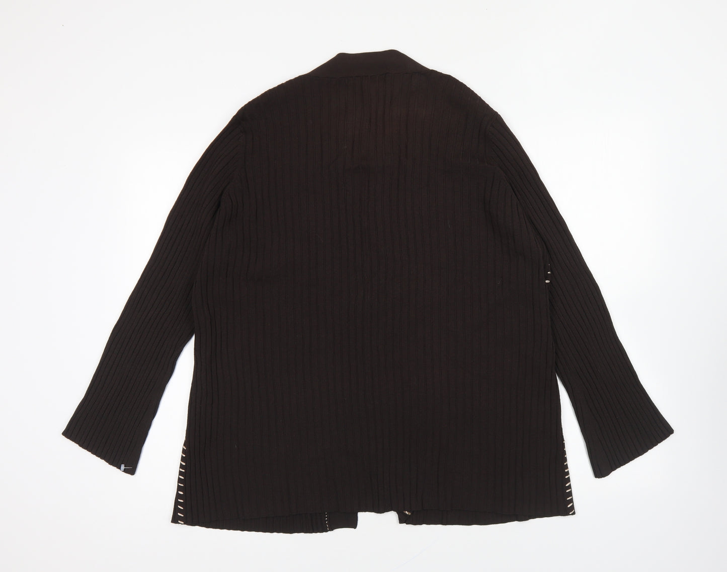 Chesca Womens Brown V-Neck Nylon Cardigan Jumper Size 12