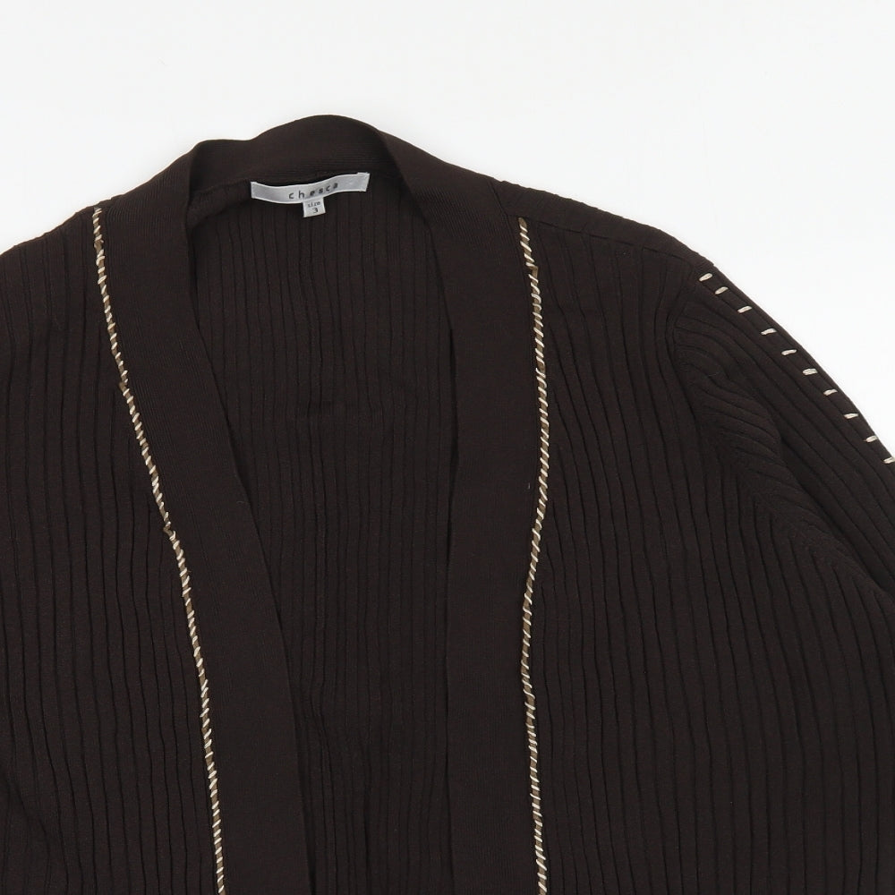 Chesca Womens Brown V-Neck Nylon Cardigan Jumper Size 12