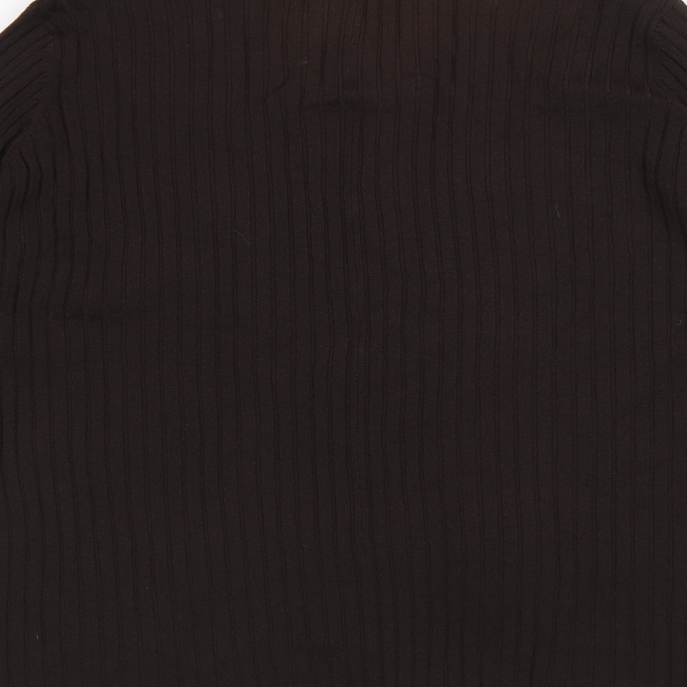 Chesca Womens Brown V-Neck Nylon Cardigan Jumper Size 12