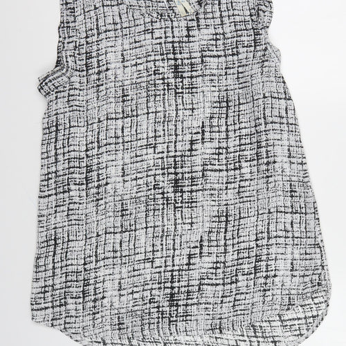 Blue Vanilla Womens Black Geometric Polyester Basic Blouse Size S Round Neck
