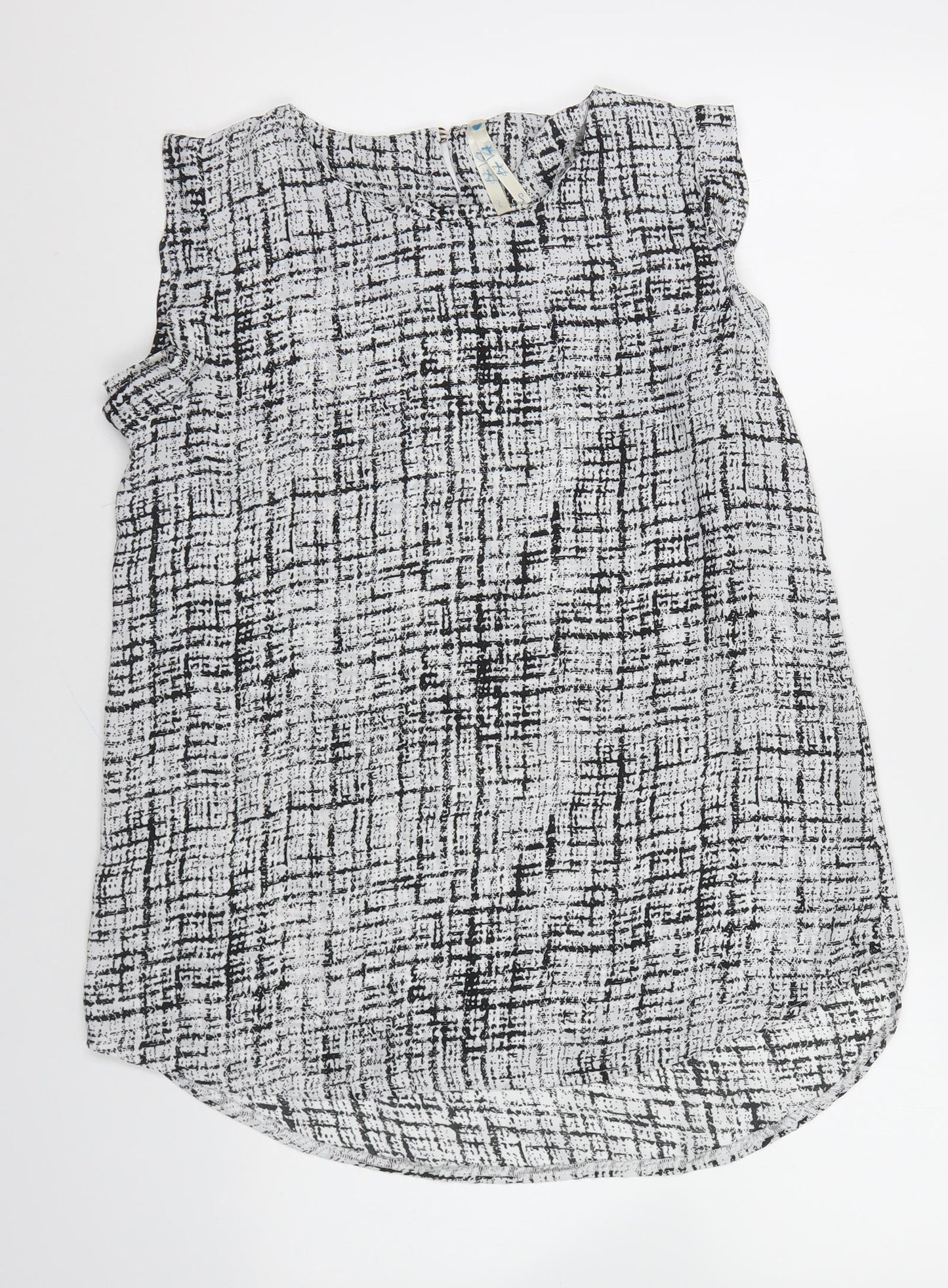 Blue Vanilla Womens Black Geometric Polyester Basic Blouse Size S Round Neck