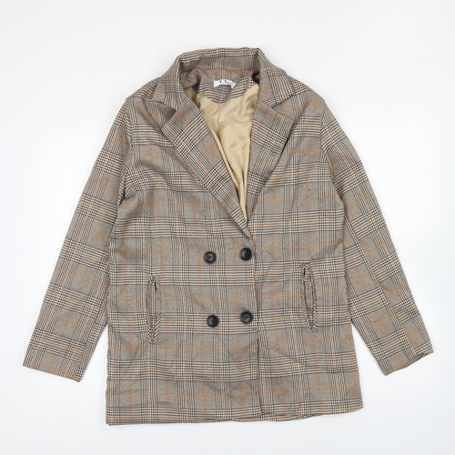 Y.Y Fashion Design Womens Brown Plaid Jacket Blazer Size L Button