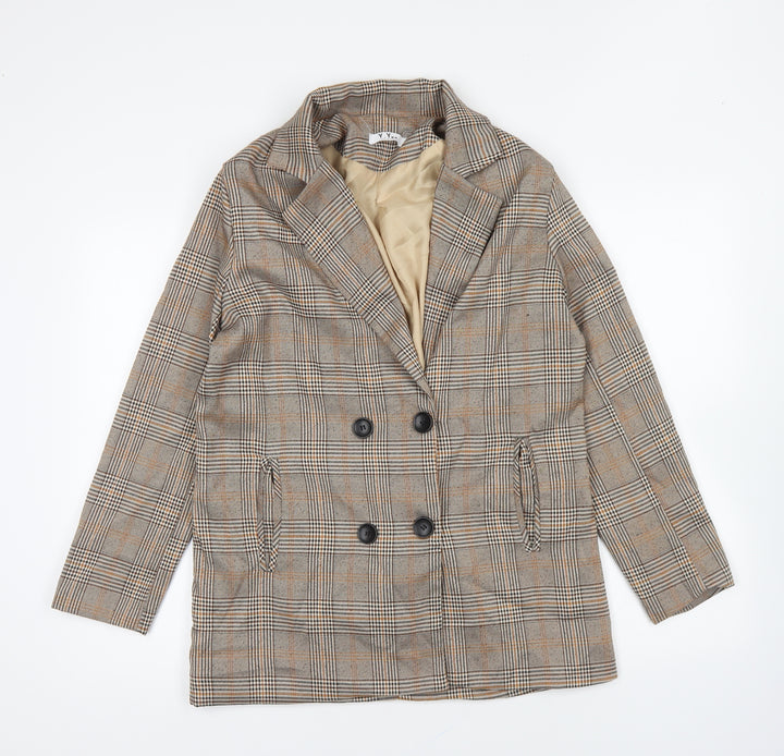 Y.Y Fashion Design Womens Brown Plaid Jacket Blazer Size L Button