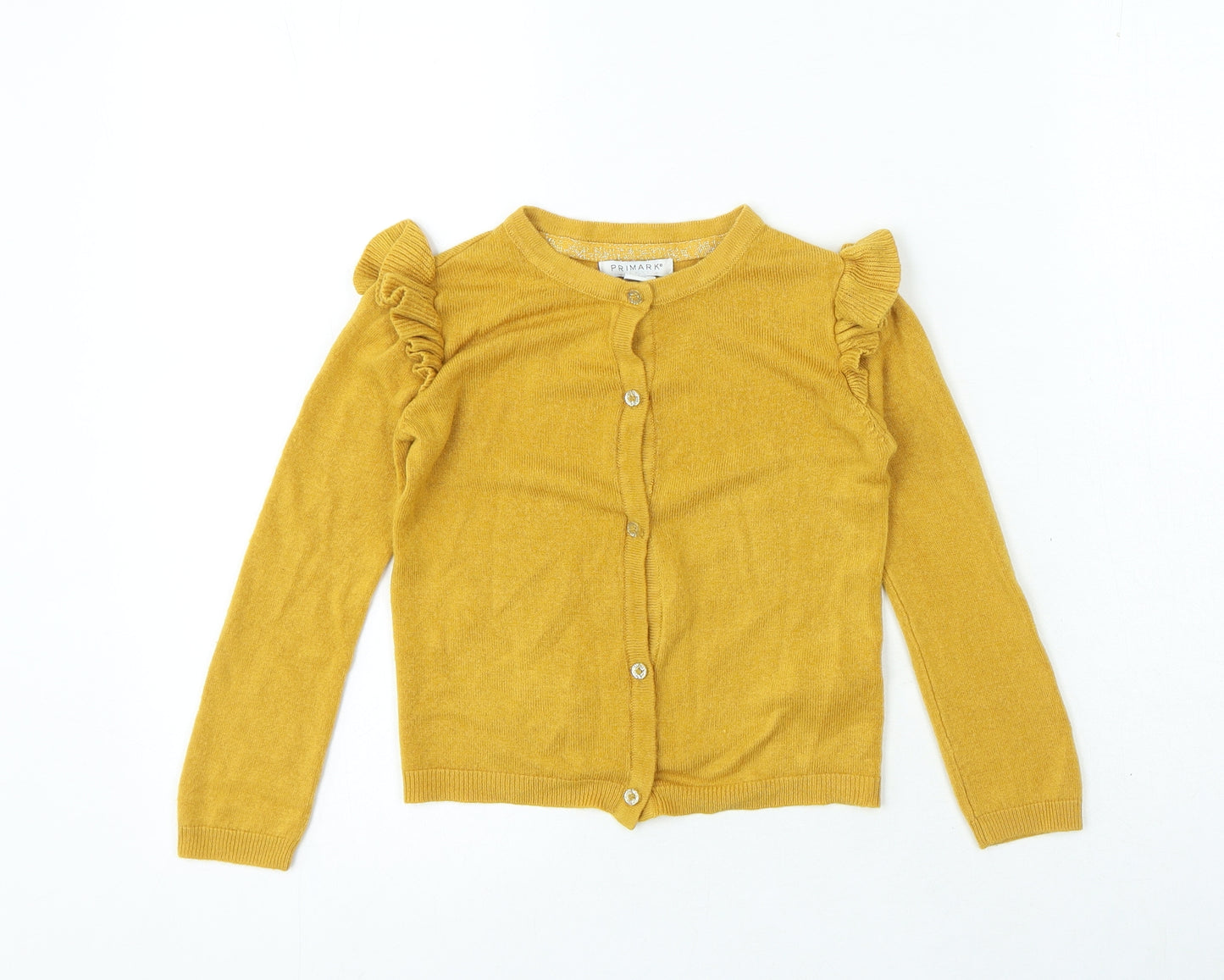Primark Girls Yellow Crew Neck Acrylic Cardigan Jumper Size 4-5 Years Button - Frills
