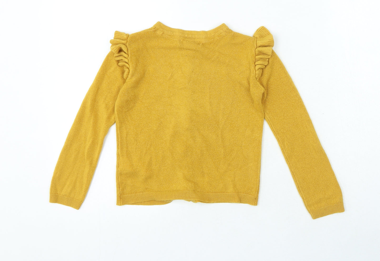 Primark Girls Yellow Crew Neck Acrylic Cardigan Jumper Size 4-5 Years Button - Frills