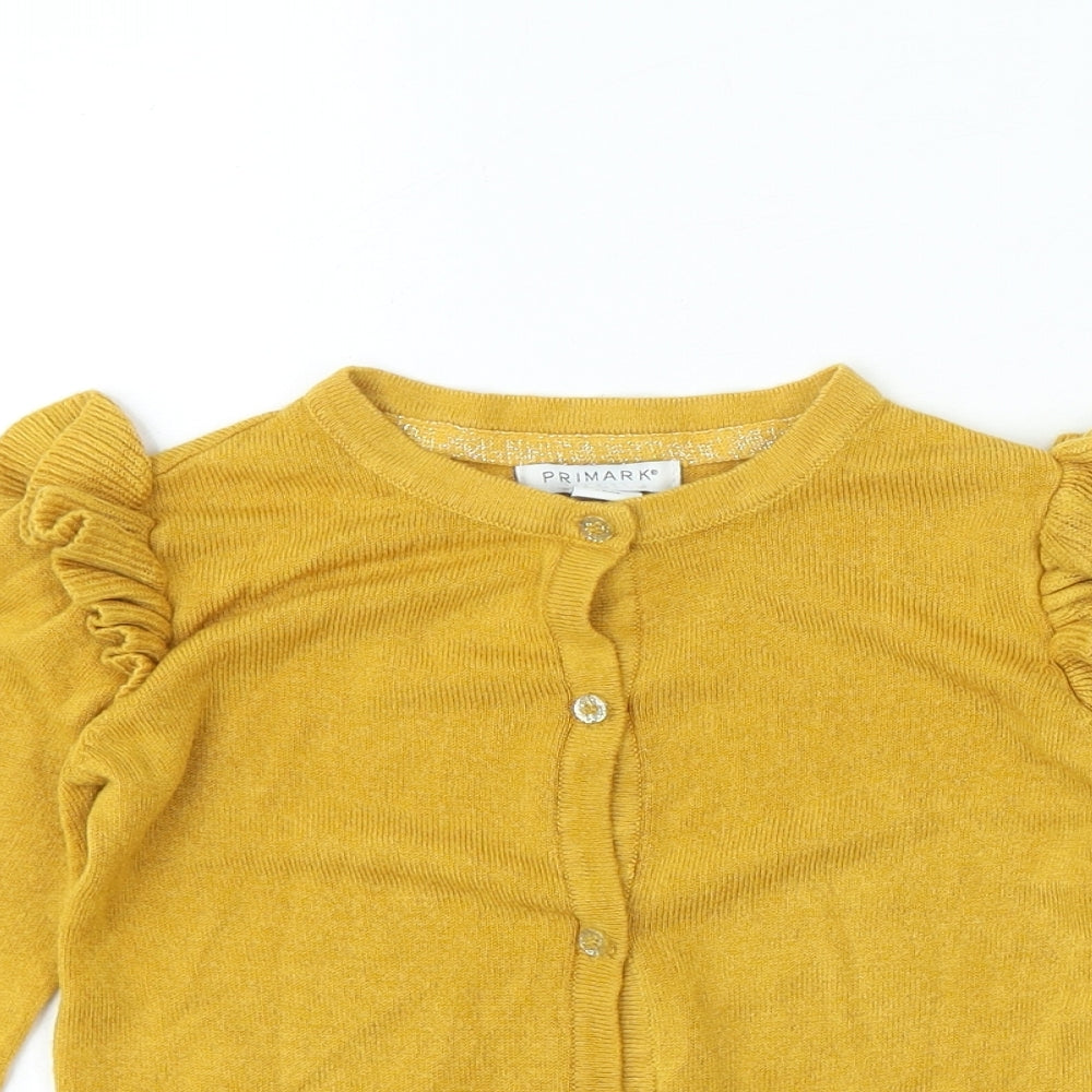 Primark Girls Yellow Crew Neck Acrylic Cardigan Jumper Size 4-5 Years Button - Frills