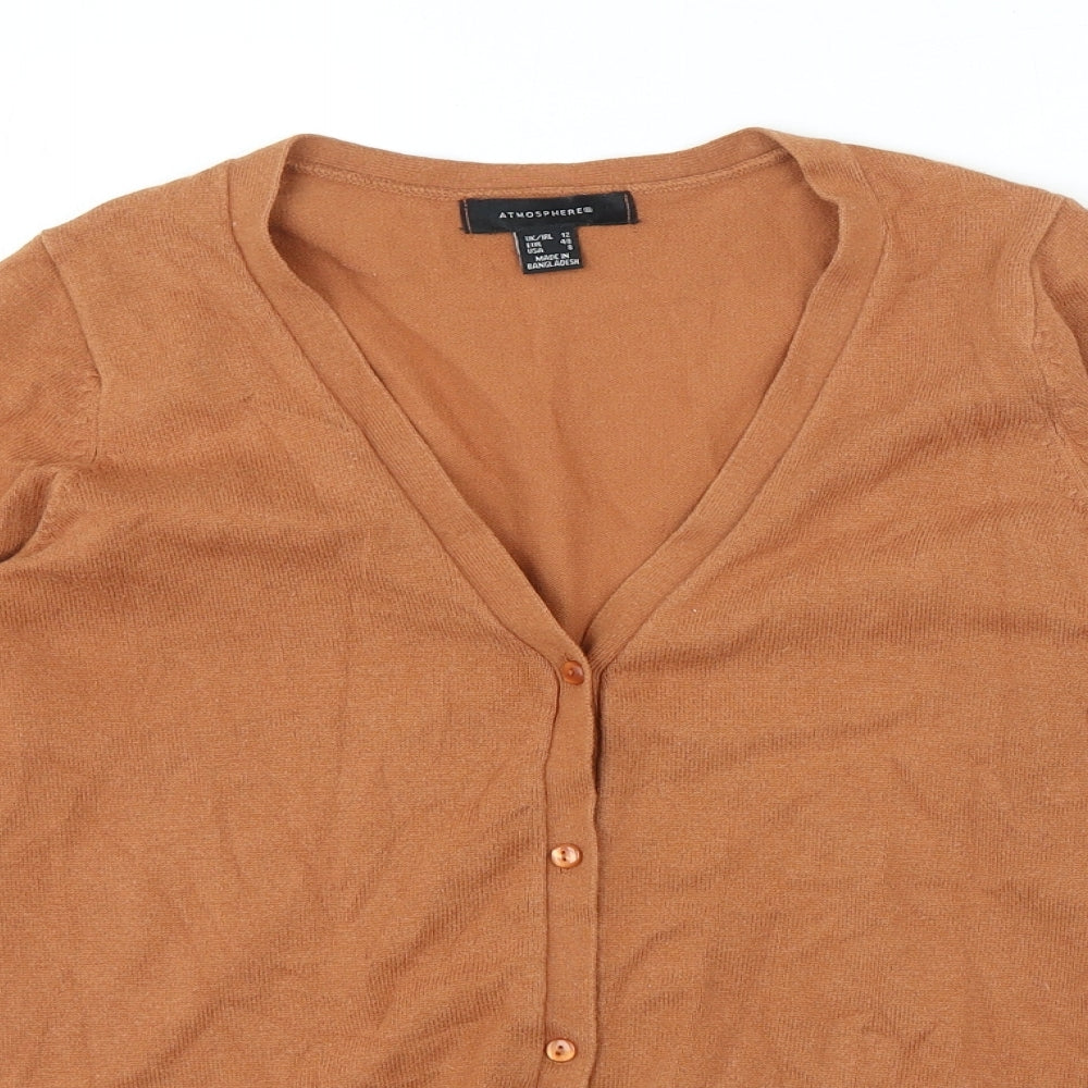 Atmosphere Womens Orange V-Neck Polyester Cardigan Jumper Size 12