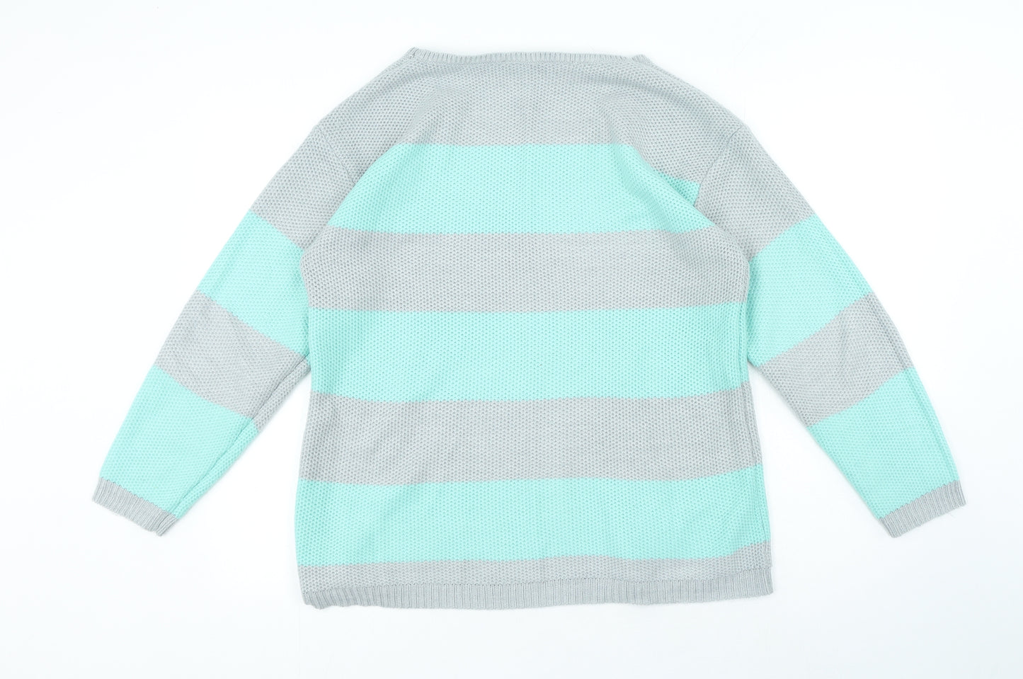 Love Knitwear Womens Blue Round Neck Striped Acrylic Pullover Jumper Size 14