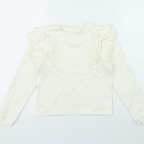 F&F Girls White Cotton Pullover Sweatshirt Size 8-9 Years - Frills