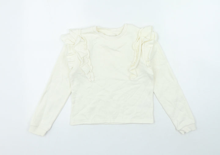 F&F Girls White Cotton Pullover Sweatshirt Size 8-9 Years - Frills