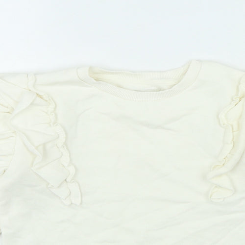 F&F Girls White Cotton Pullover Sweatshirt Size 8-9 Years - Frills