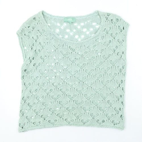 NEXT Womens Green Polyester Basic T-Shirt Size S Round Neck - Open Knit