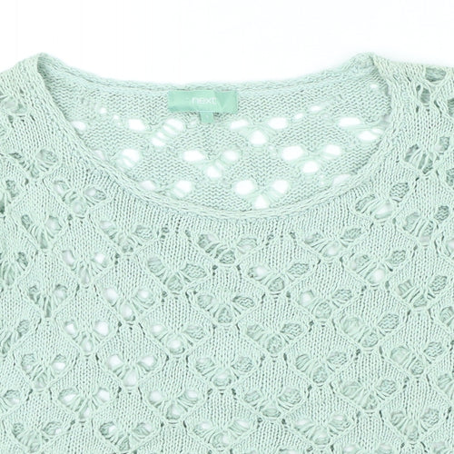 NEXT Womens Green Polyester Basic T-Shirt Size S Round Neck - Open Knit