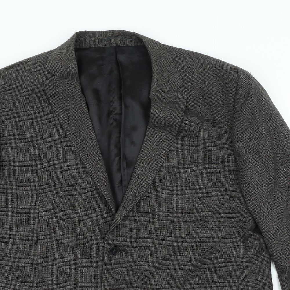 Karl Jackson Mens Brown Check Polyester Jacket Suit Jacket Size 46