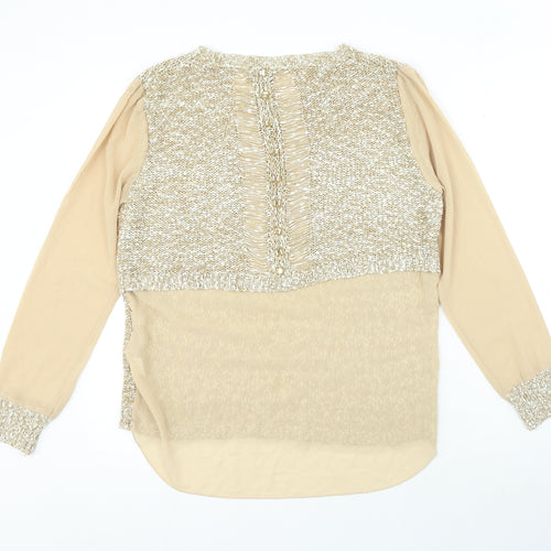 Urban Mist Womens Beige Polyester Basic Blouse Size M Round Neck
