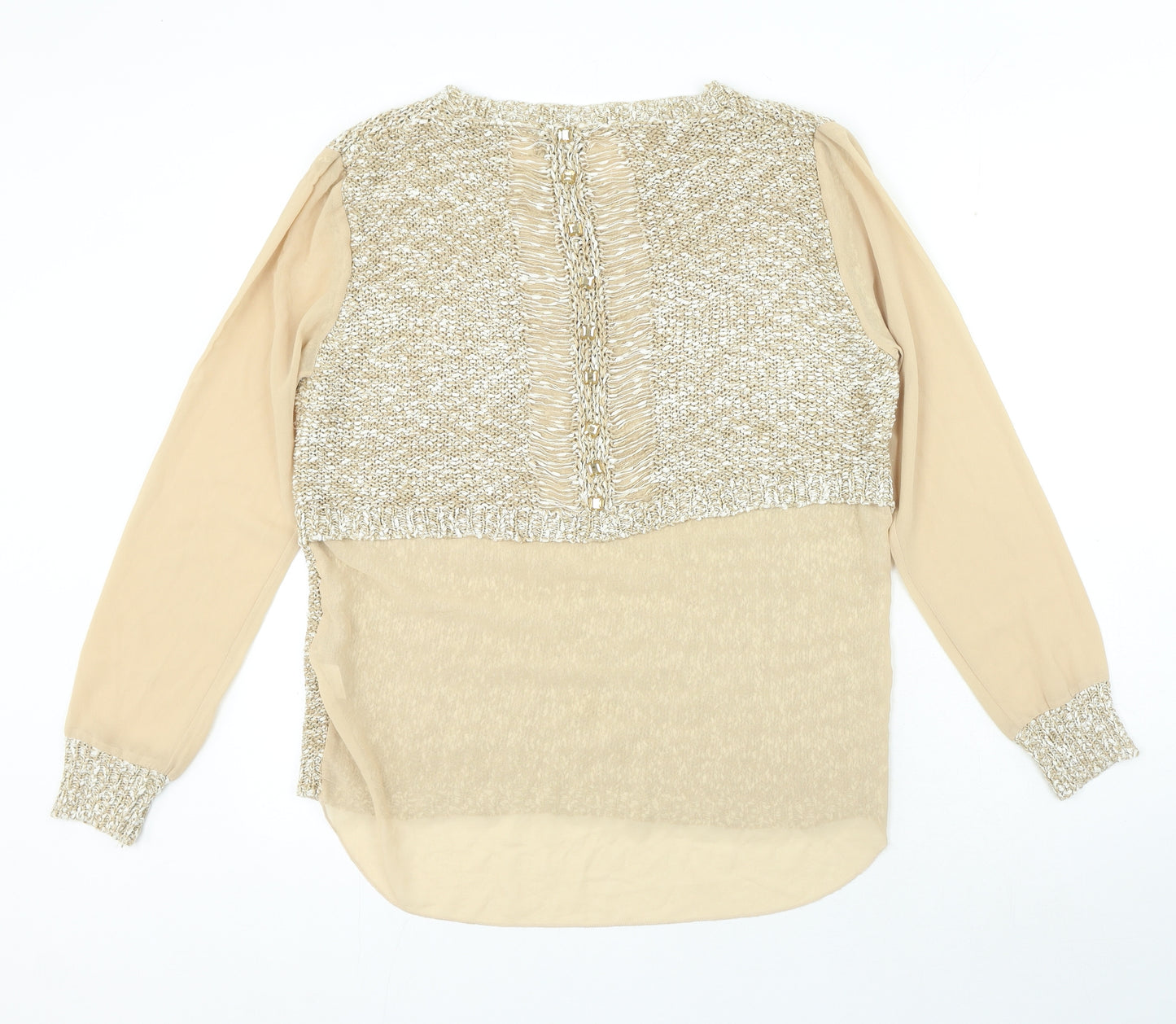 Urban Mist Womens Beige Polyester Basic Blouse Size M Round Neck
