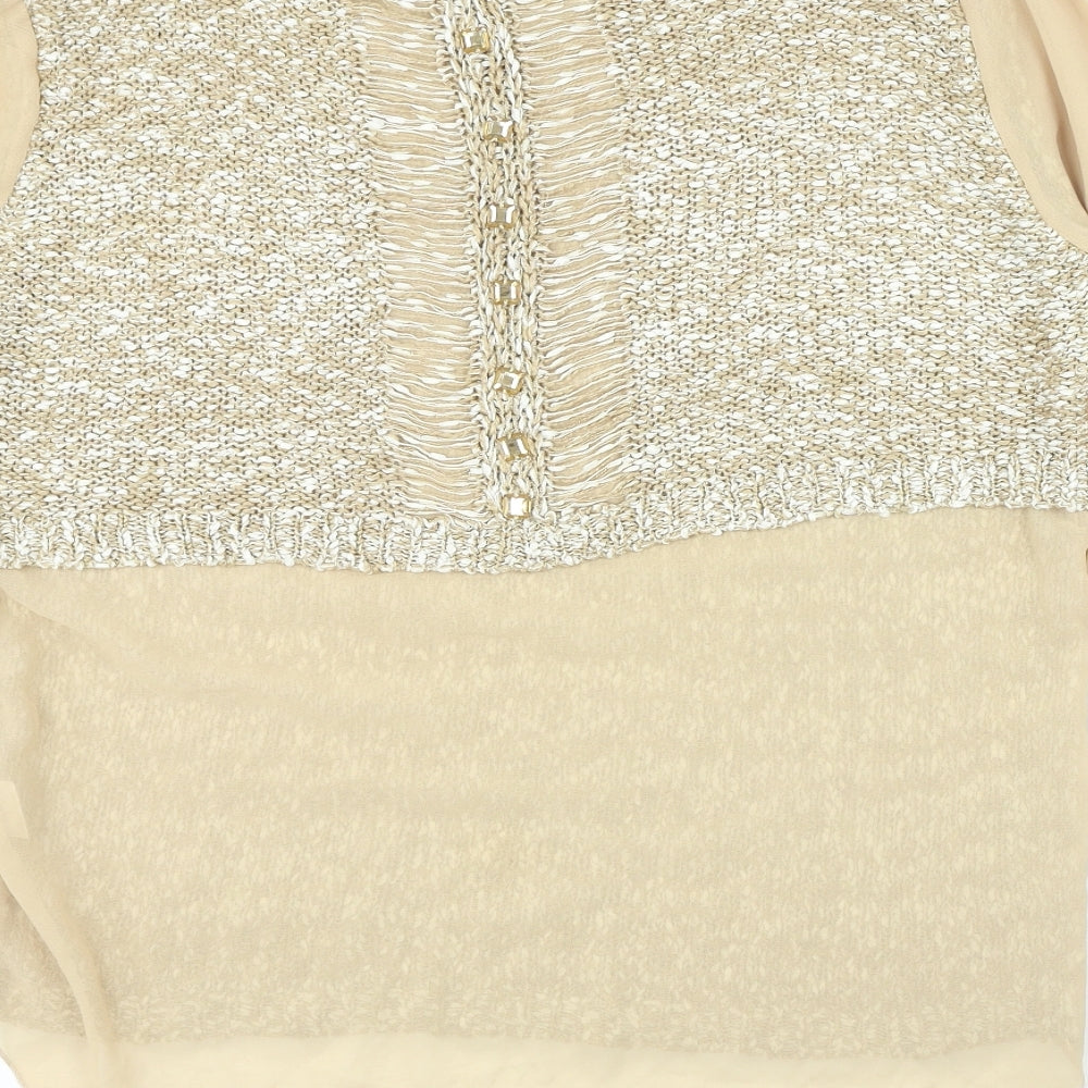 Urban Mist Womens Beige Polyester Basic Blouse Size M Round Neck