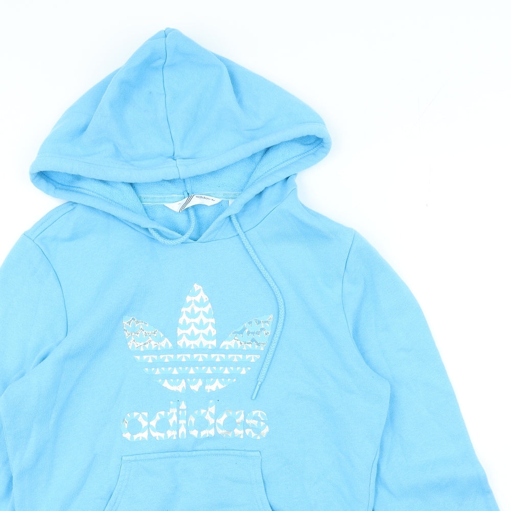 adidas Womens Blue Cotton Pullover Hoodie Size 10