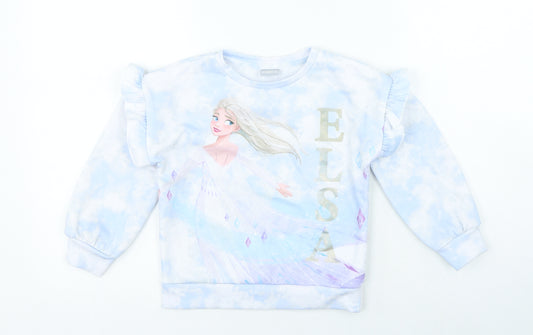 Disney Girls Blue Polyester Pullover Sweatshirt Size 5 Years Pullover - Frozen Tie Dye