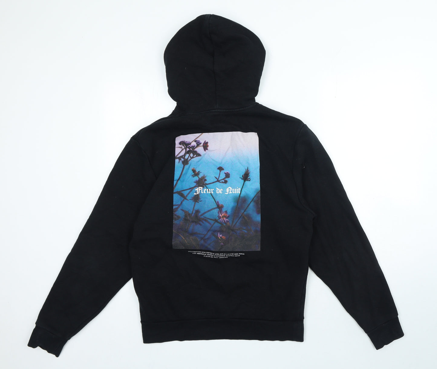 River Island Mens Black Cotton Pullover Hoodie Size XS