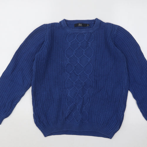 EWM Womens Blue Square Neck Cotton Pullover Jumper Size 12