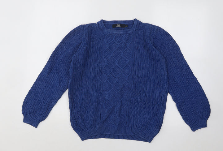 EWM Womens Blue Square Neck Cotton Pullover Jumper Size 12